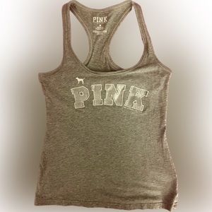 ✨Victoria Secret Pink Glimmer Built In Bra Old School Yoga🧘♀️Tank EUC LN✨